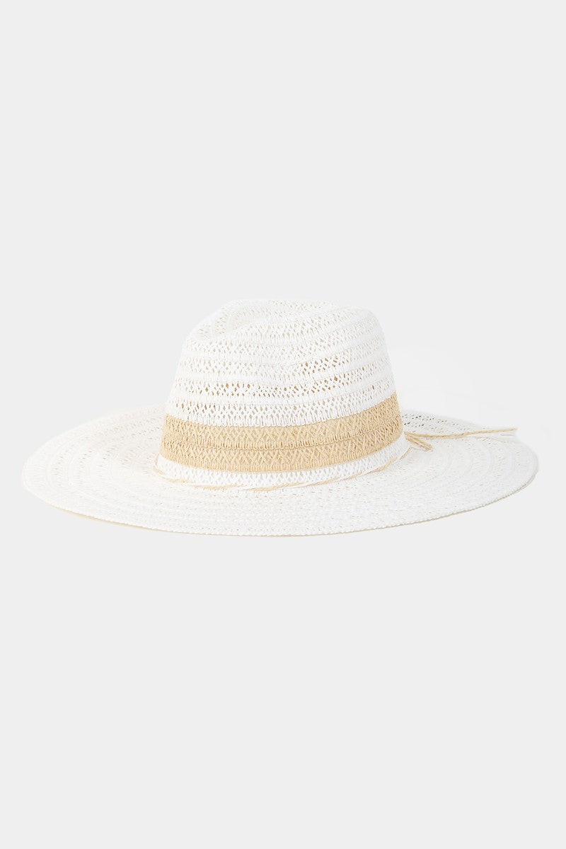 Fame Contrast Straw Braided Sun Hat - WH / One Size