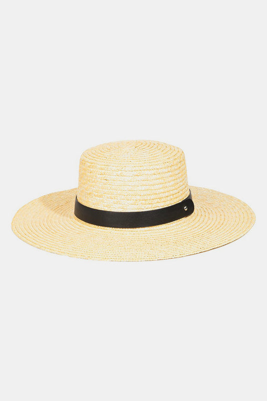 Fame Flat Brim Straw Weave Hat - GN / One Size