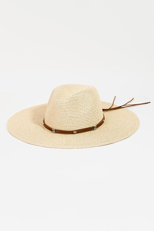 Fame Rope Strap Wide Brim Weave Hat - IV / One Size