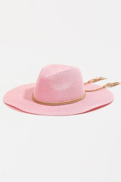 Fame Straw Braided Rope Strap Fedora Hat - PK / One Size