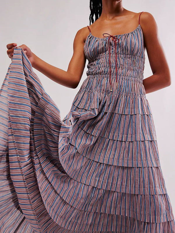 Fashionable casual strappy long dress - Lavender / S