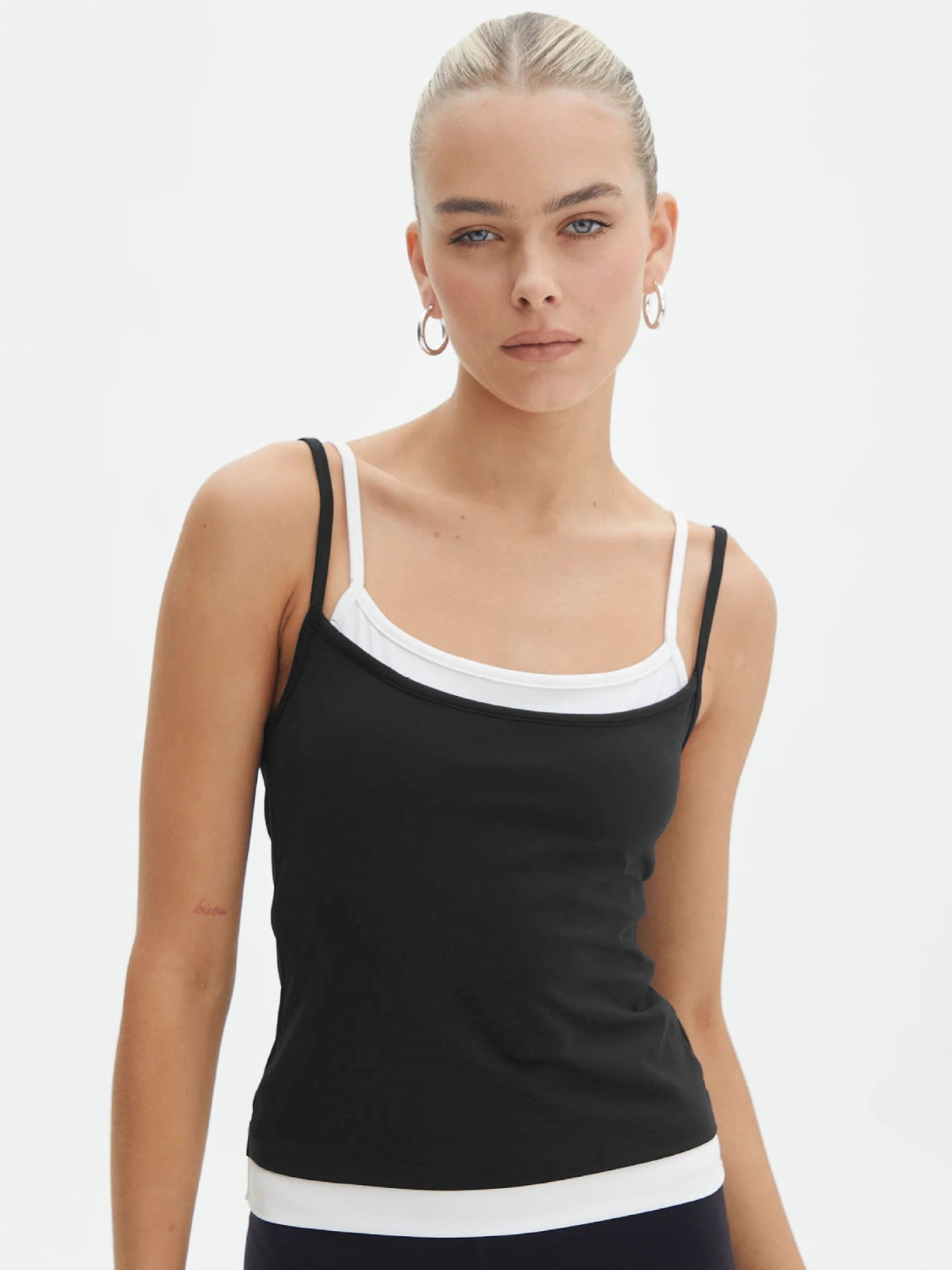 Faux Layered Square Neck Cropped Cami - Black / XS