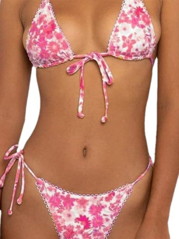 Floral bikini beach swimsuit - Pink purple / S