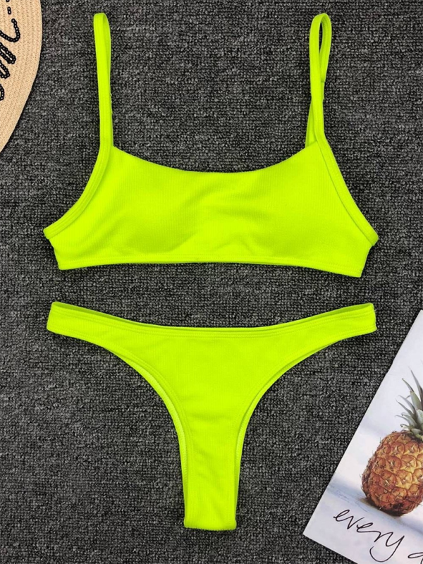 Fluorescent solid color bikini - GreenYellow / S