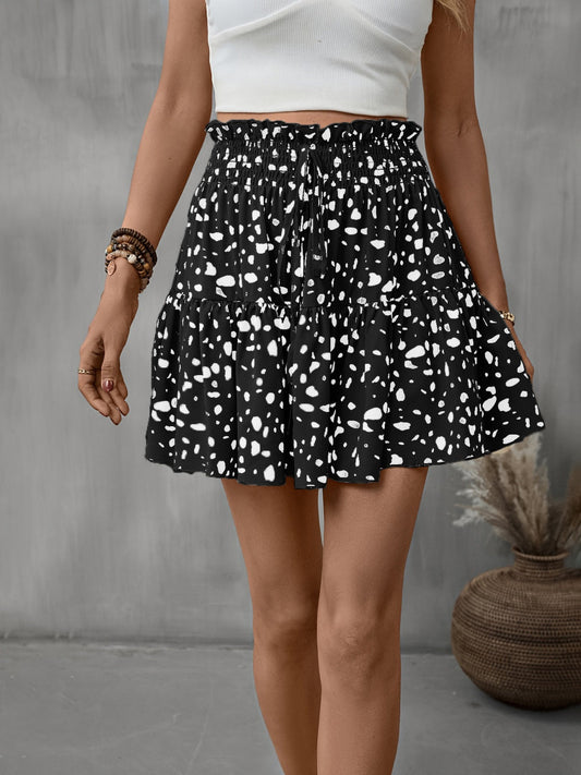 Frill Tied Printed Mini Skirt - Black / S