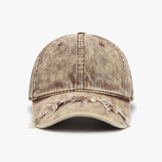 Fringe Adjustable Cotton Baseball Cap - Tan / One Size