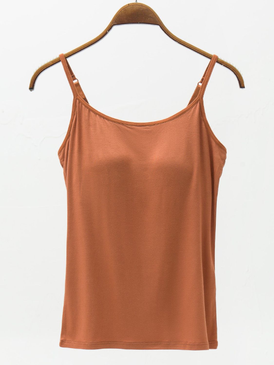 Full Size Adjustable Strap Modal Cami with Bra - Caramel / S