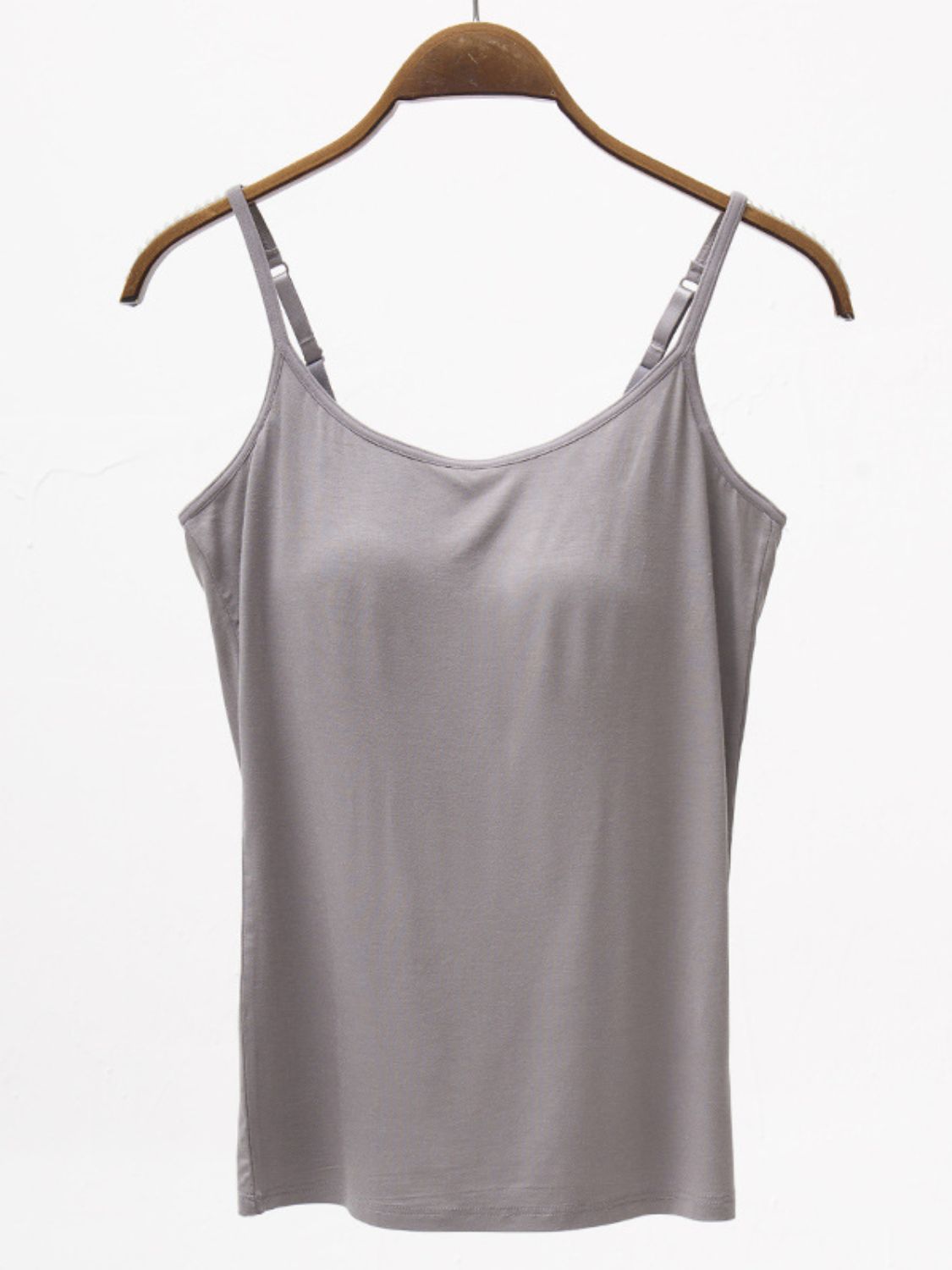 Full Size Adjustable Strap Modal Cami with Bra - Dark Gray