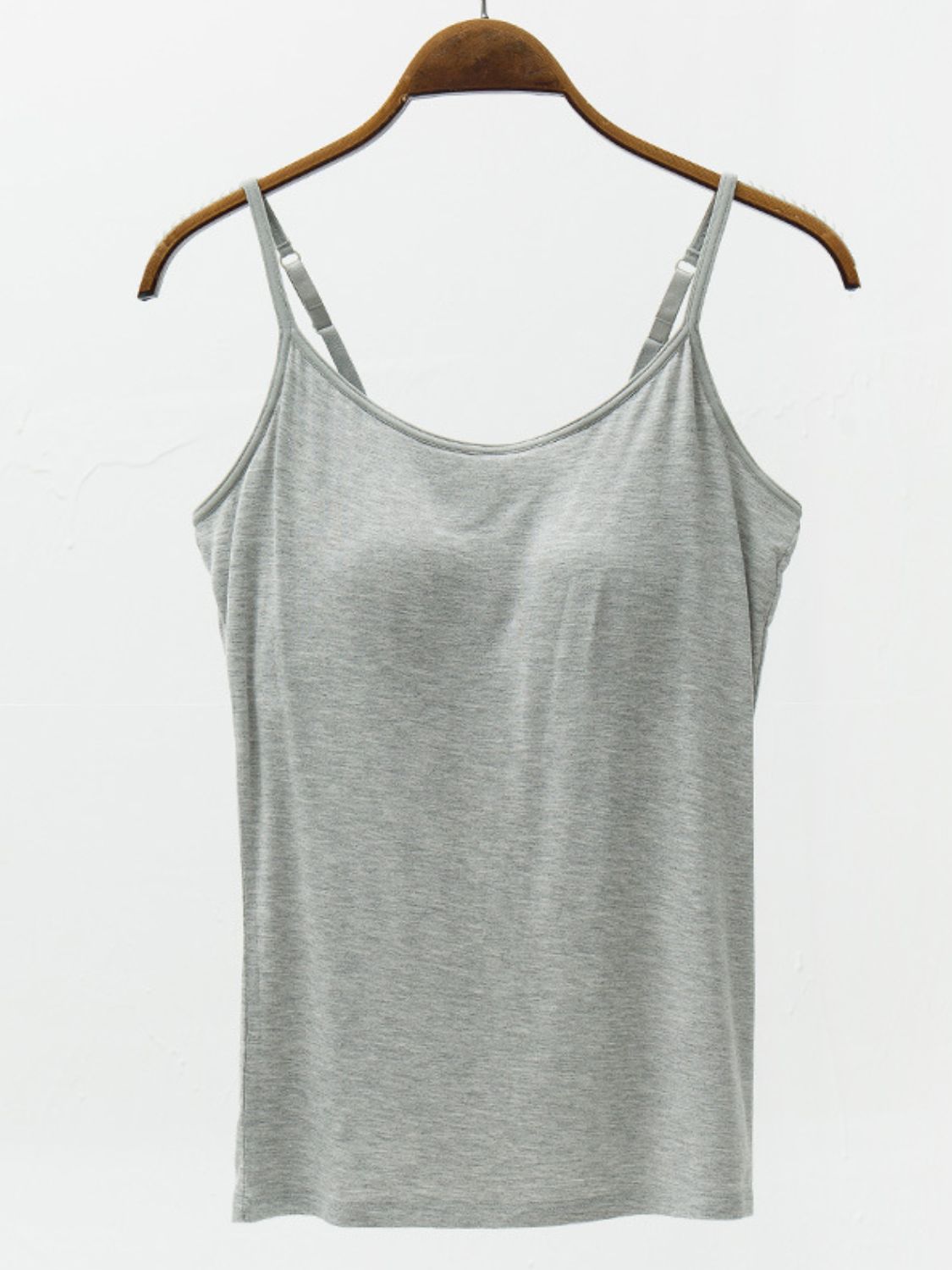 Full Size Adjustable Strap Modal Cami with Bra - Gray / S