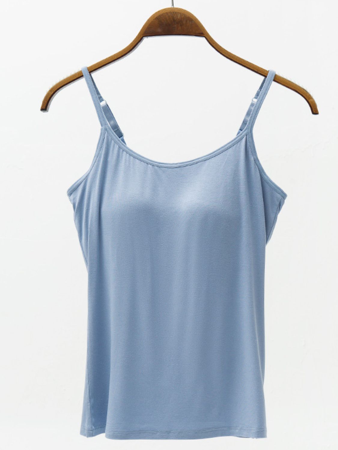 Full Size Adjustable Strap Modal Cami with Bra - Light Blue