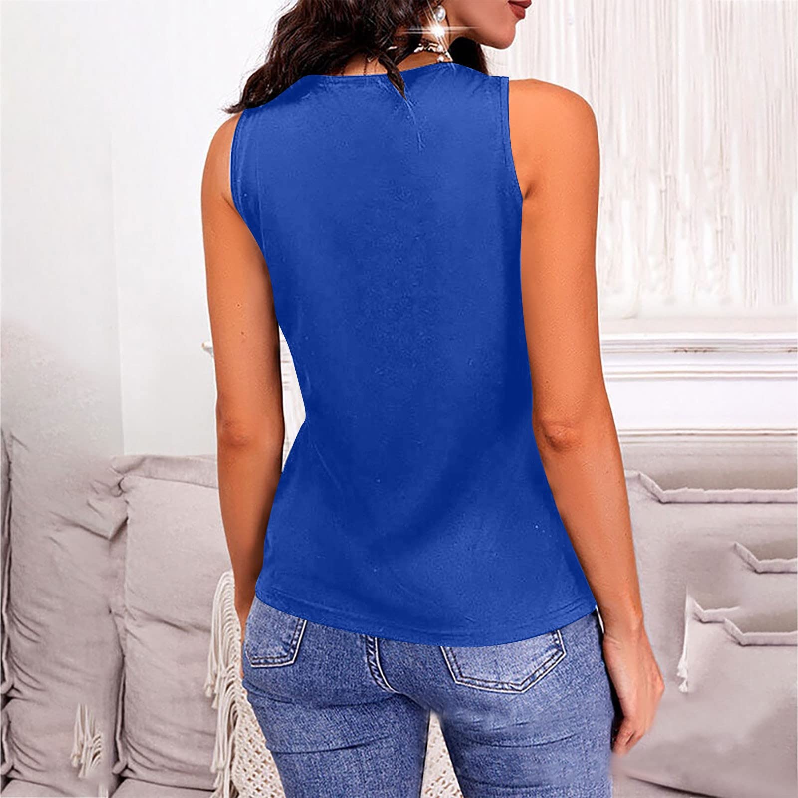 Full Size V-Neck Wide Strap Tank - Dark Blue / S