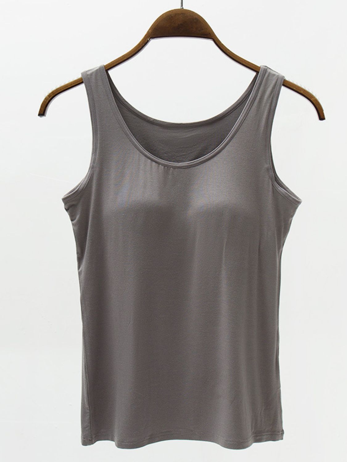 Full Size Wide Strap Modal Tank with Bra - Dark Gray / S