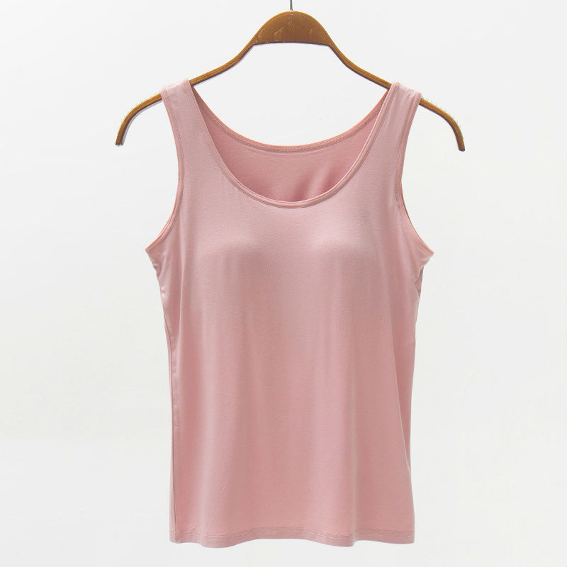 Full Size Wide Strap Modal Tank with Bra - Dusty Pink / S