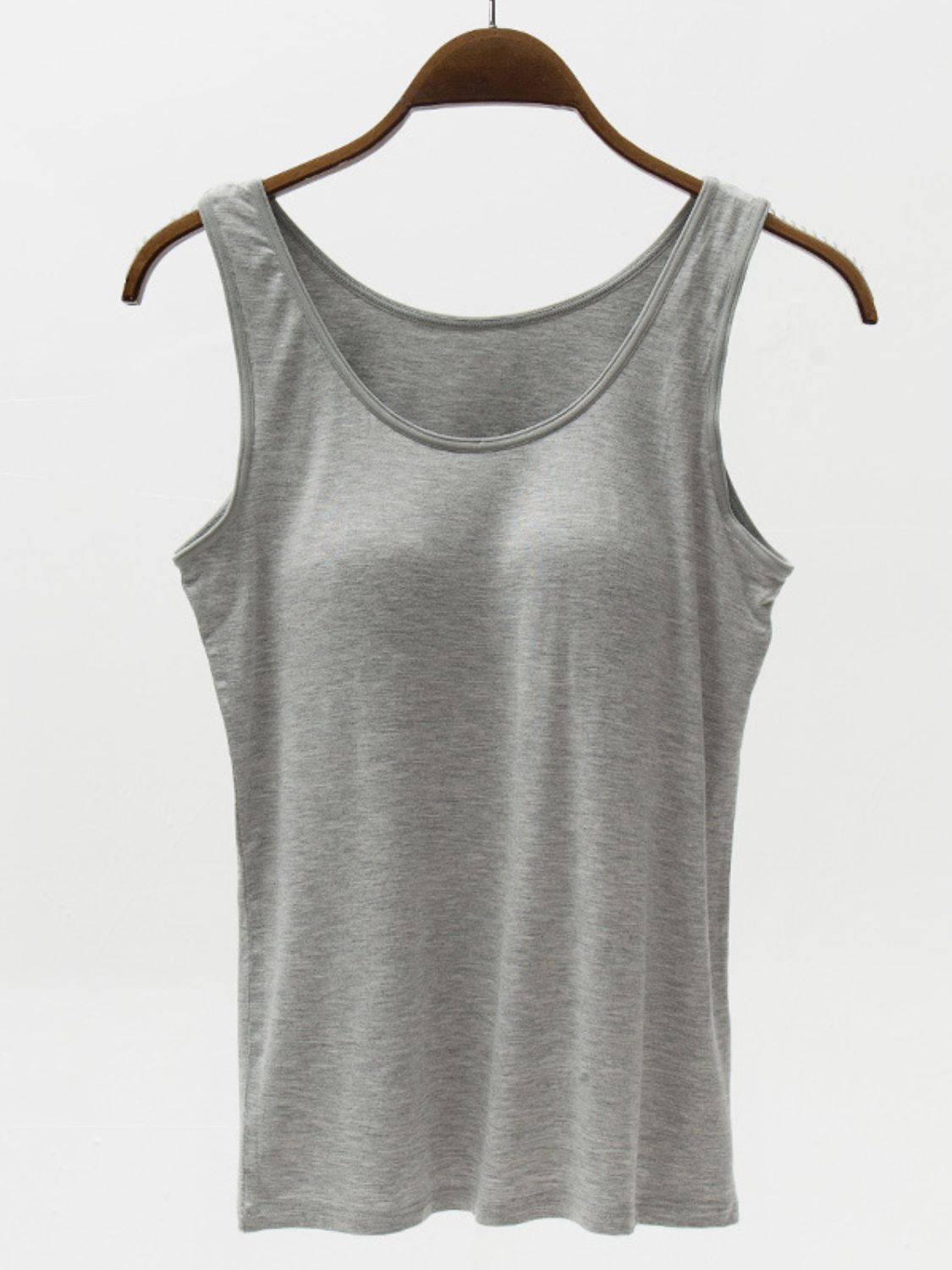 Full Size Wide Strap Modal Tank with Bra - Gray / S