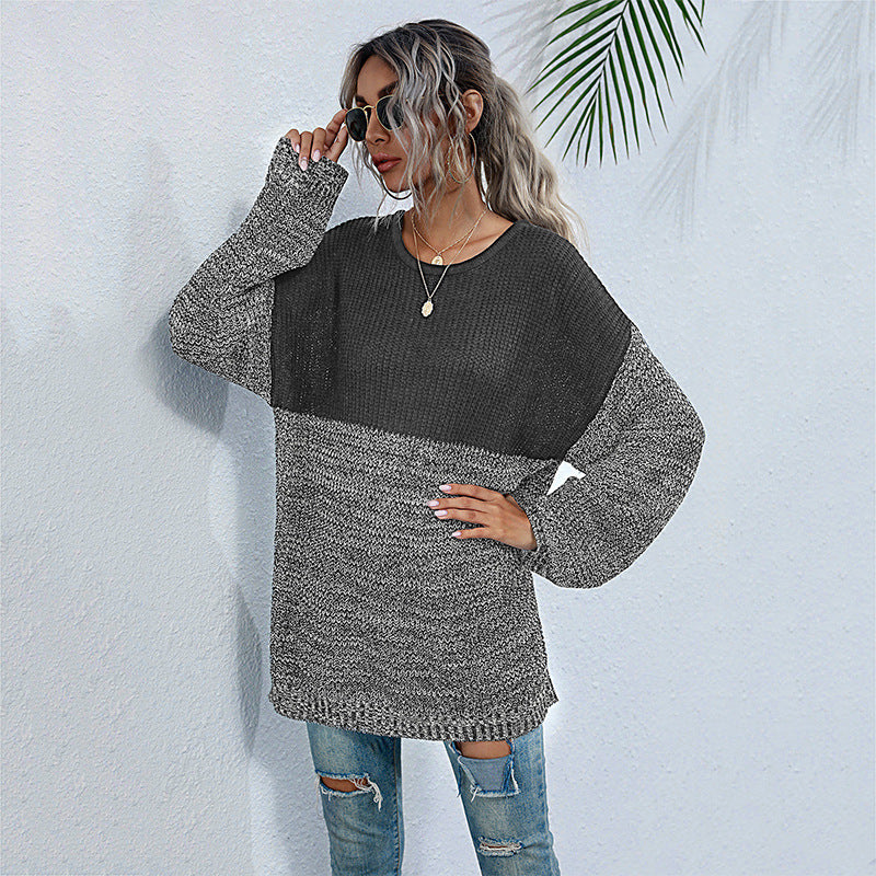 महिलाओं का मध्य लंबाई लंबी बांह का बुना हुआ स्वेटर