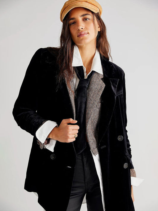 Golden Velvet Split Blazer - Black / S