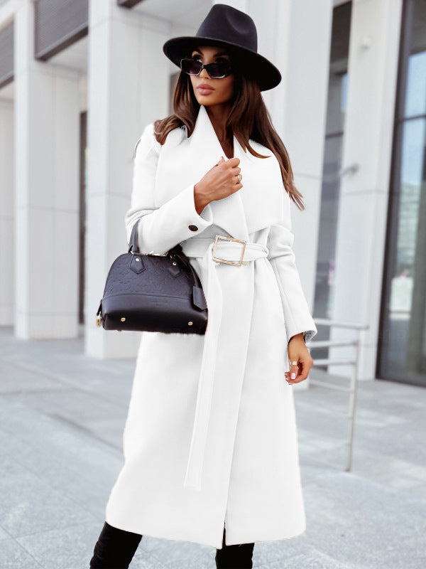 Women's long-sleeved buttoned V-neck strappy coat