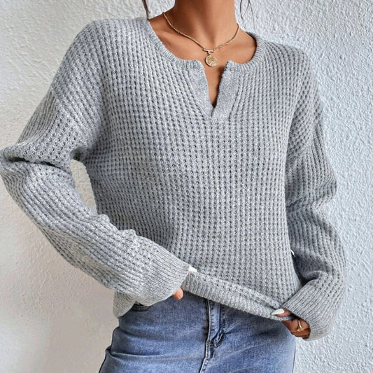 महिलाओं का ढीला वी-गर्दन स्वेटर लंबी आस्तीन वाला स्वेटर
