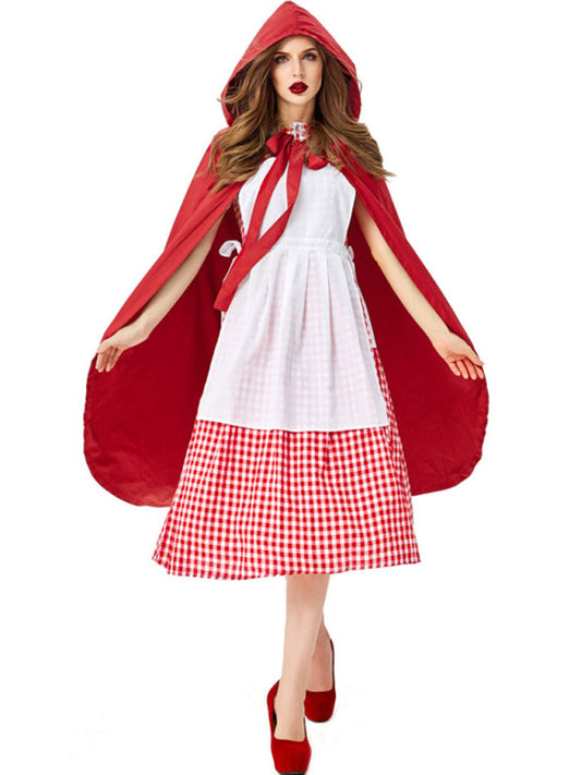 Halloween Red Plaid Cosplay Little Red Riding Hood