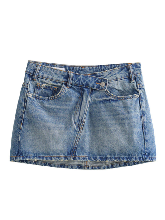 High waist distressed slim fit denim style skirt - Blue / XS