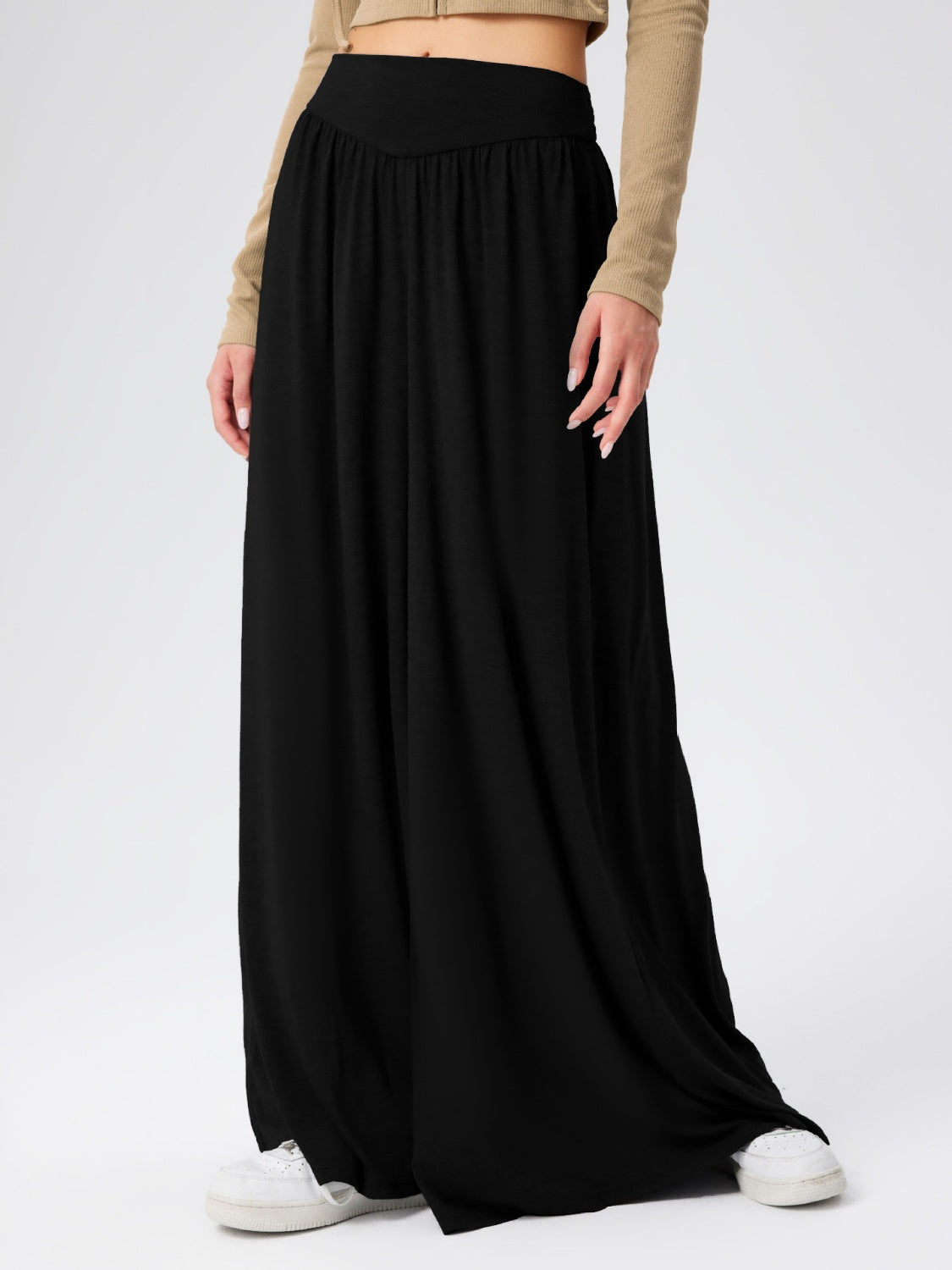 High Waist Wide Leg Pants - Black / S