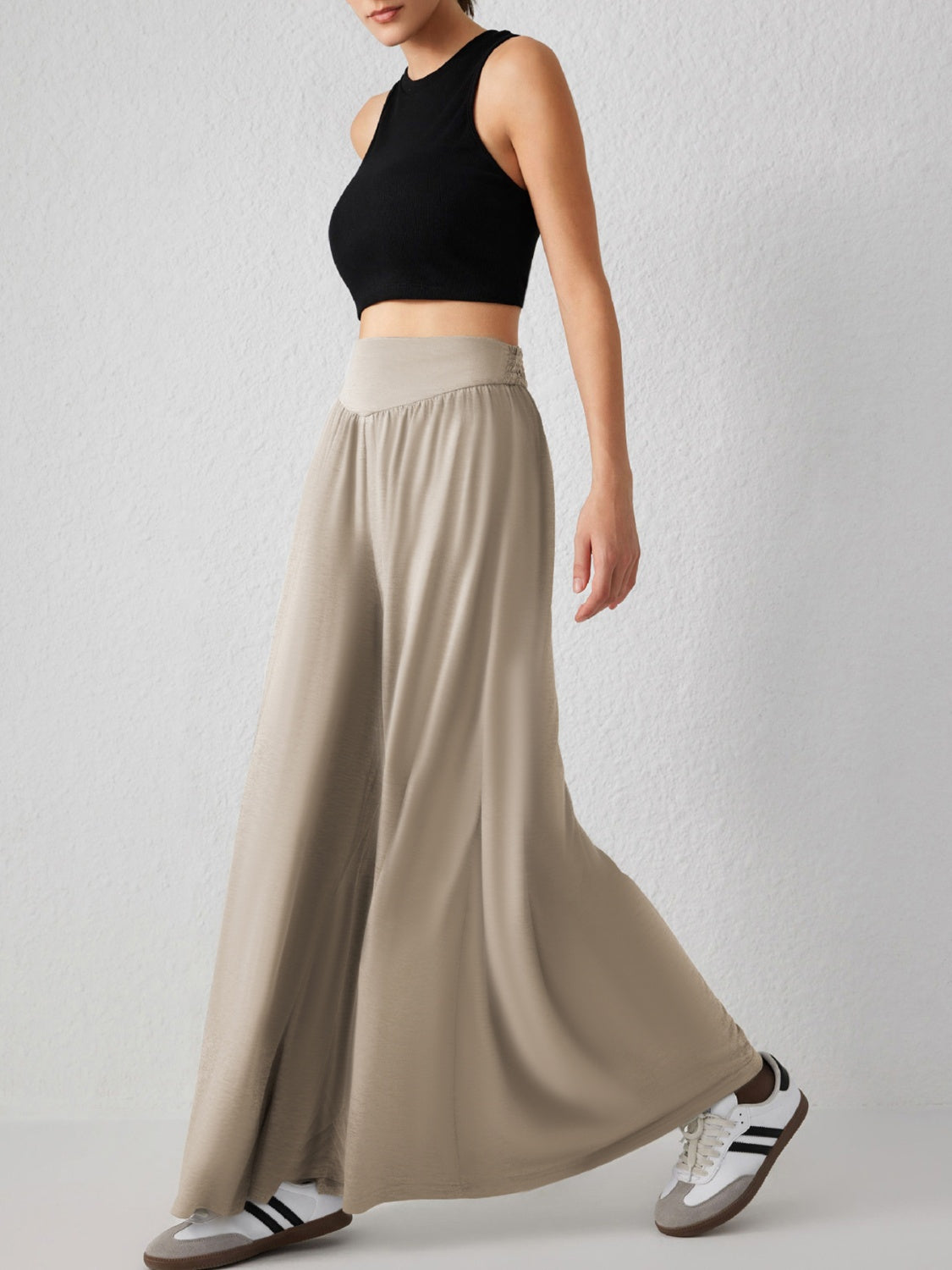 High Waist Wide Leg Pants - Khaki / S