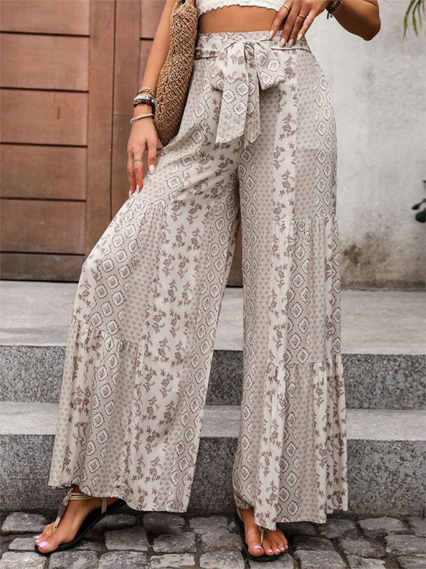 High-waist wide-leg stitching ethnic style casual wide-leg