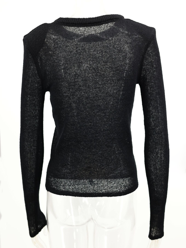 Hollow Knit Solid Color Casual Long Sleeve Top