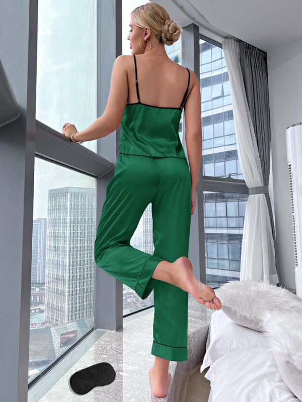 Women's color contrast V-neck pajama set