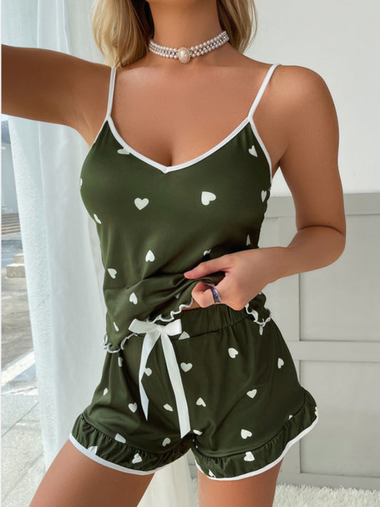 Women's love printed suspender soft homewear set