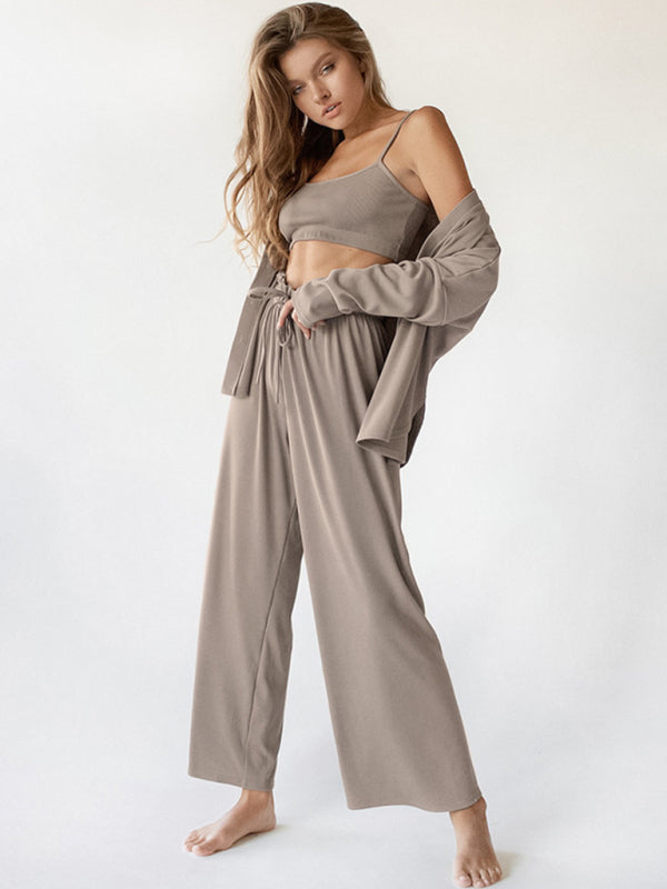 Comfortable women's pajamas for home wear three-piece set