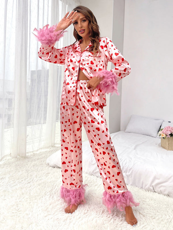 Valentine's Day Sweet Love Print Casual Pajamas Set