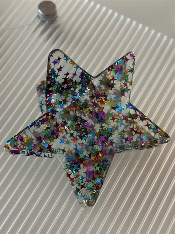 Five-pointed star color matching fine glitter grabber large hairpin hair accessory