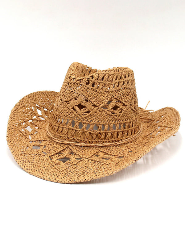 Hollow cowboy hat, hand-knitted straw hat