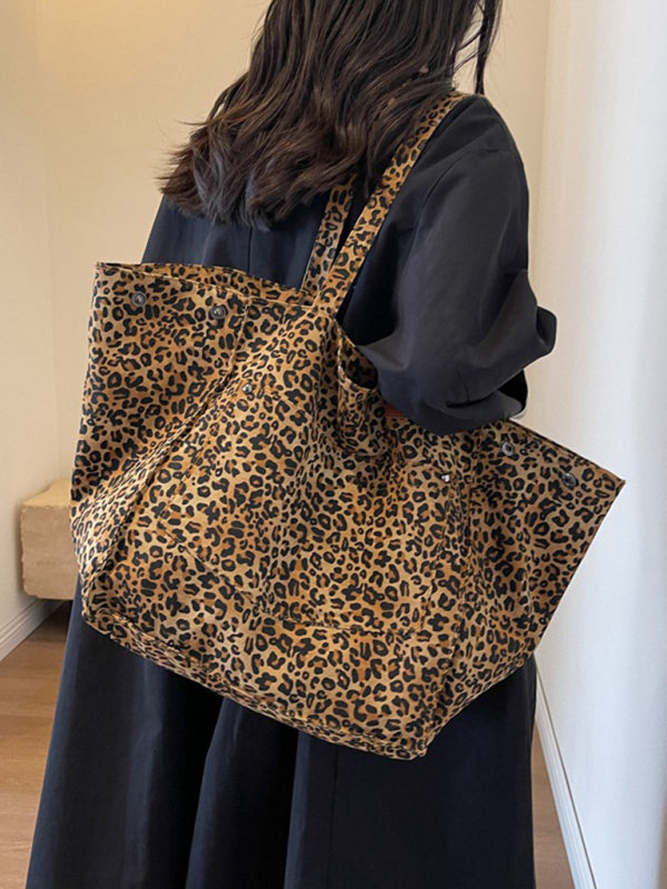 Leopard print canvas tote large capacity portable commuter bag