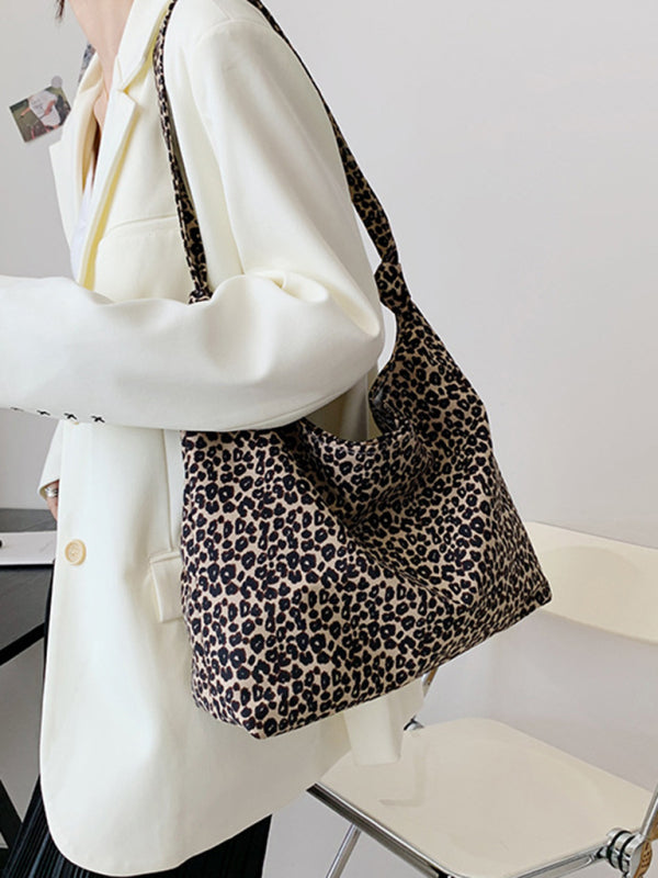 Leopard print shoulder canvas shopping bag