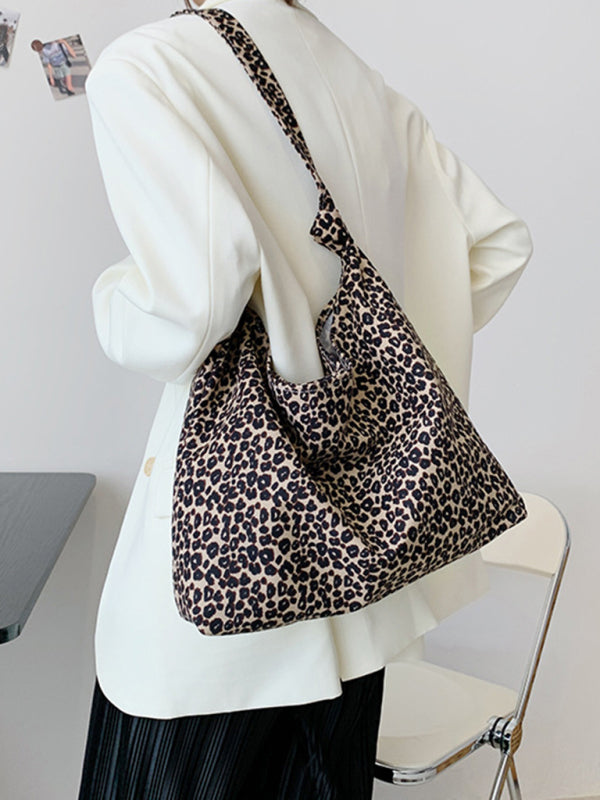 Leopard print shoulder canvas shopping bag