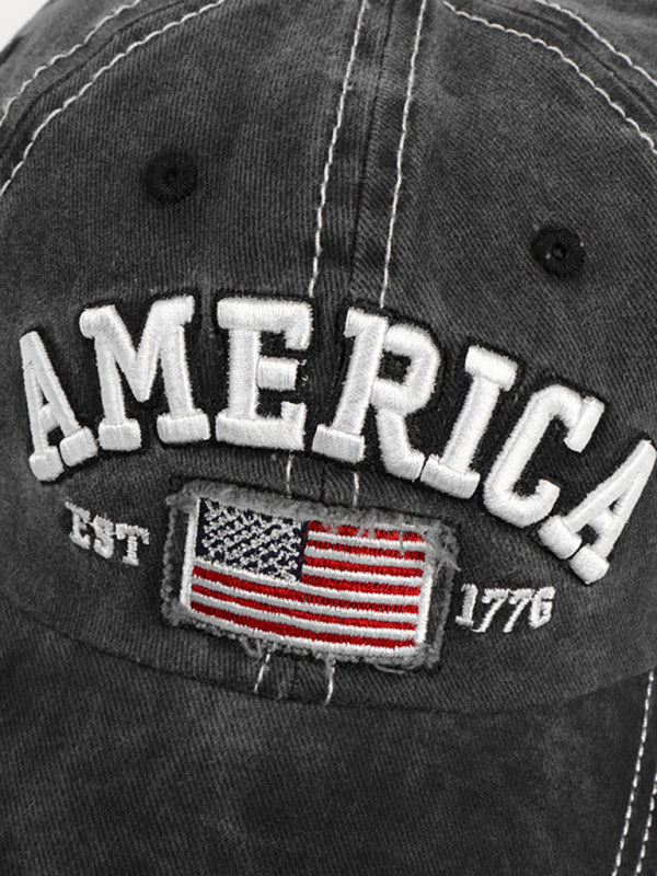 Denim old baseball cap American flag embroidered peaked cap