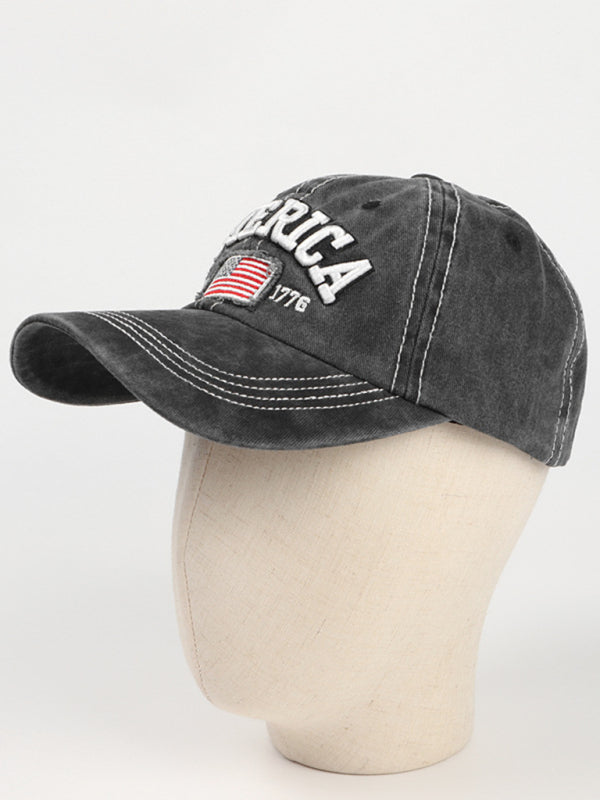 Denim old baseball cap American flag embroidered peaked cap