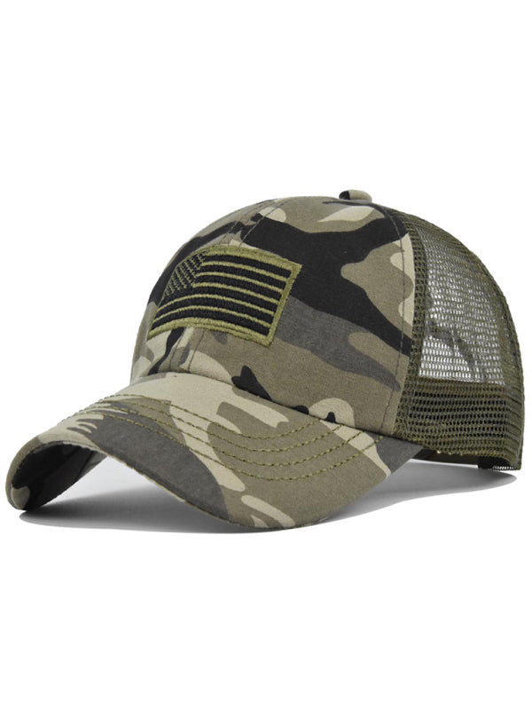 American flag embroidered camouflage mesh baseball cap