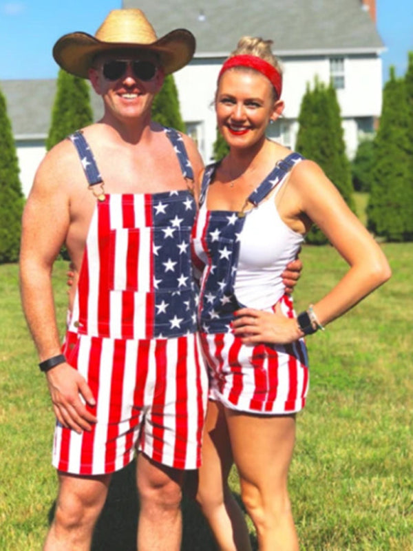 Men's Independence Day Flag Print Couple Overalls