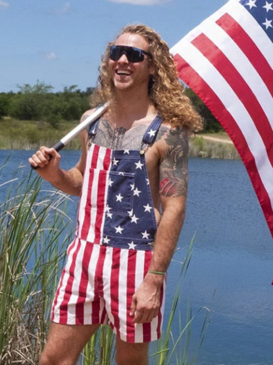 Men's Independence Day Flag Print Couple Overalls