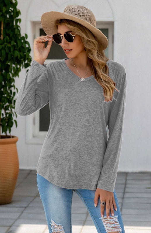 Women's Casual Solid Color V Neck Top