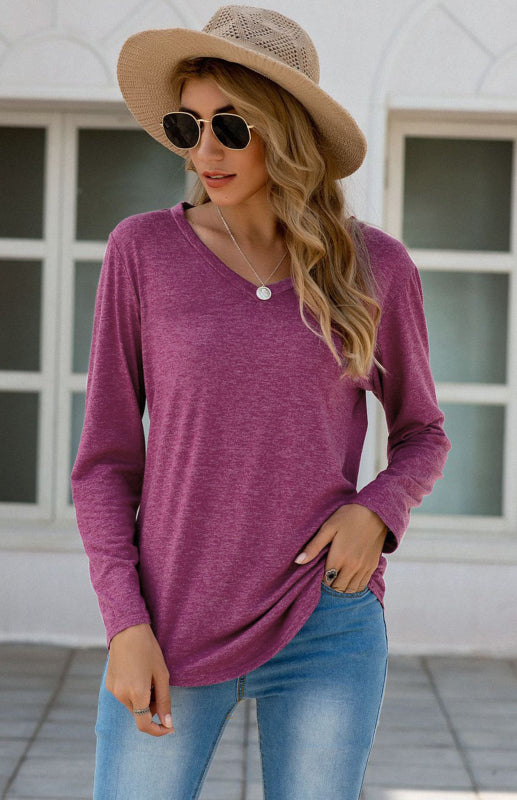 Women's Casual Solid Color V Neck Top
