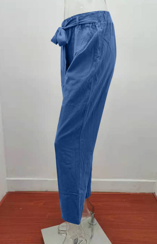 महिलाओं की यूरोपीय और अमेरिकी लोचदार कमर ठोस रंग बेल्ट ढीली पतलून