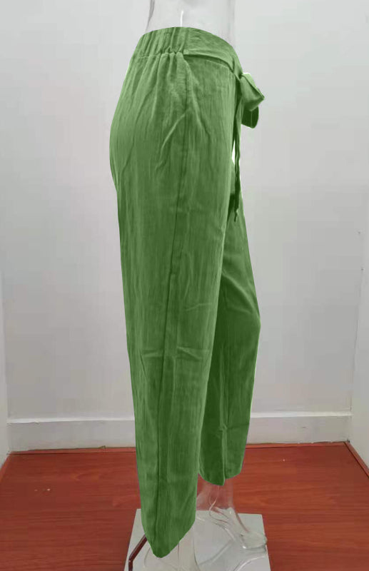 महिलाओं की यूरोपीय और अमेरिकी लोचदार कमर ठोस रंग बेल्ट ढीली पतलून