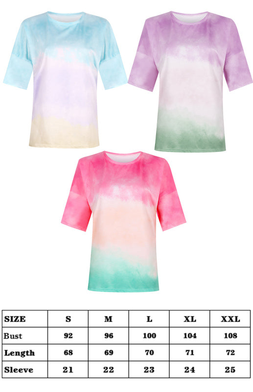 Women's Tie Dye Gradient Print Loose Tee Shirt