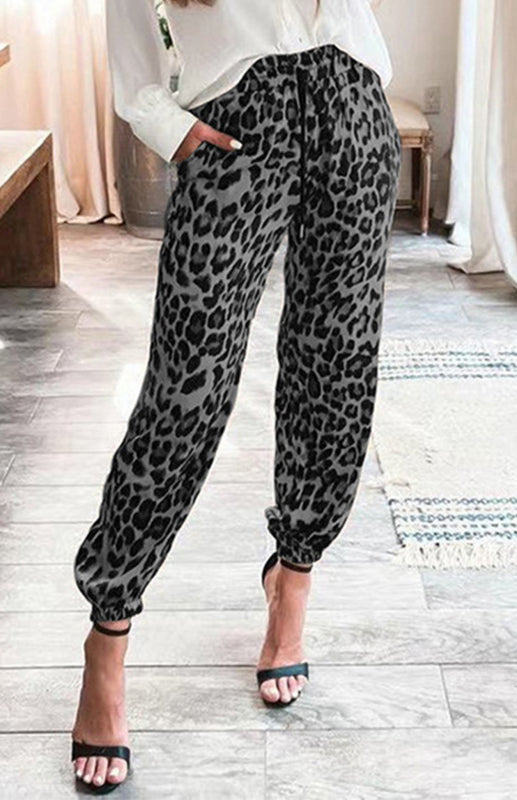 Women's Leopard Print Stretch Waist Casual Pant