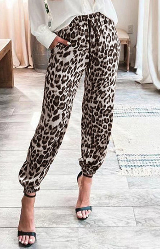 Women's Leopard Print Stretch Waist Casual Pant