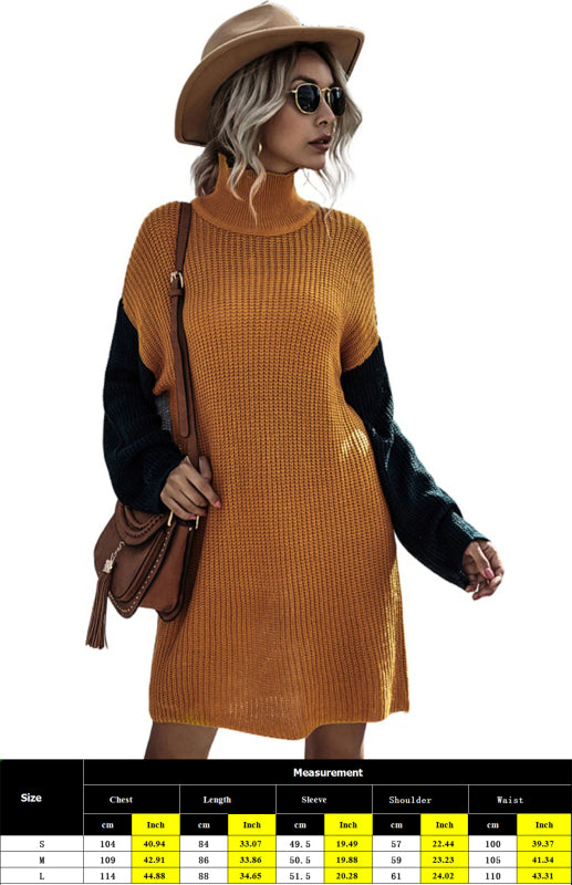Pullover Contrast Color Stitching Sweater Dress